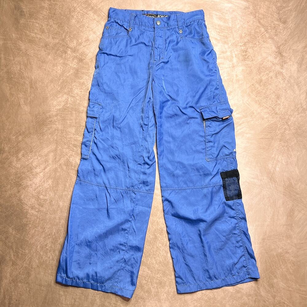 Vintage 90s Kik Girl K Glow Raver Pants Blue Baggy Cargo Wide Leg Streetwear Y2K